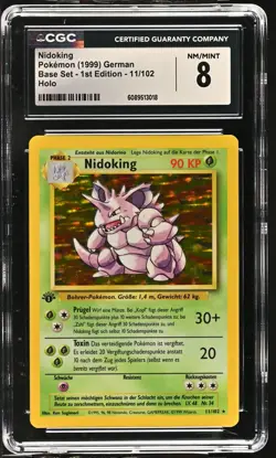 CGC 8 GERMAN Nidoking 1999 Base Set - 1st Edition 11/102 Holo Pokemon Card - Image 1