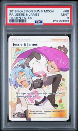 2019 POKEMON SUN & MOON HIDDEN FATES #68 FULL ART/JESSIE & JAMES PSA 9 - Image 1