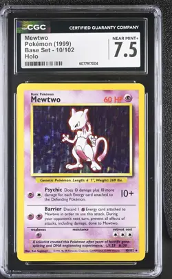 CGC 7.5 Mewtwo 1999 Base Set 10/102 Holo Pokemon Card - Image 1