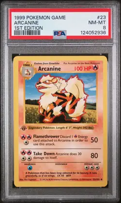 1999 POKEMON BASE SET 1ST EDITION #23 ARCANINE PSA 8 - Image 1