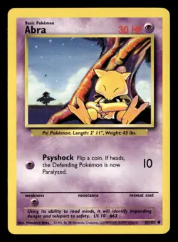 1999 Pokemon Base Set Unlimited ABRA 43/102 LP - Image 1
