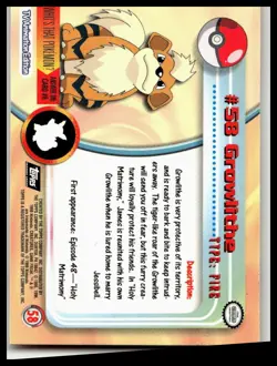 Growlithe #58 Pokemon 1999 Topps TV Animation Edition Series 1 Black Logo - Image 2