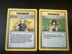 Lt. Surge and Erika Gym Heroes Pokemon Card Lot Holo Rare MP - Image 1