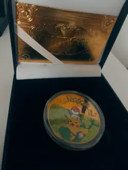 🔥🔥Pokemon Pikachu Leaf Gold Collectable Coin/ Token Wt Box & Certificate🔥🔥 - Image 1