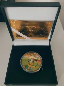 🔥🔥Pokemon Pikachu Leaf Gold Collectable Coin/ Token Wt Box & Certificate🔥🔥 - Image 2