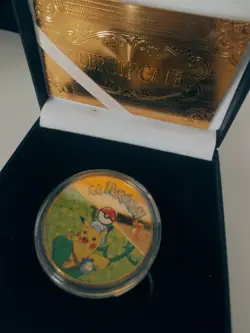 🔥🔥Pokemon Pikachu Leaf Gold Collectable Coin/ Token Wt Box & Certificate🔥🔥 - Image 3