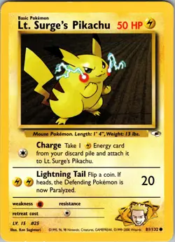 Lt. Surge's Pikachu Gym Heroes Common NM Pokemon 081/132 Unlimited - Image 1