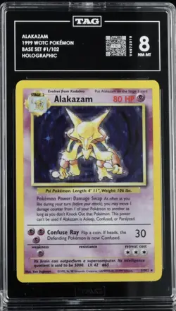 Pokemon TCG Alakazam 🔮 Base Set Holo Card 1/102 TAG 8 - Image 1