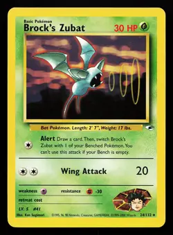 Brock's Zubat 24/132 Rare Gym Heroes Pokemon Card - Image 1