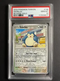 Snorlax 136 PSA 10 2024 Pokemon TWM EN Reverse Holo - Image 1