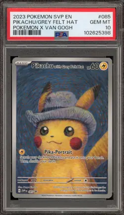 Pokemon Pikachu with Grey Felt Hat Van Gogh Full Art Promo SVP EN 085 PSA 10 - Image 1