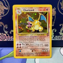 Charizard 4/130 Holo SWIRL Base Set 2 Pokemon Card HP - Image 1
