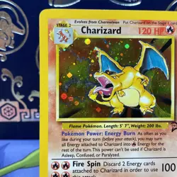 Charizard 4/130 Holo SWIRL Base Set 2 Pokemon Card HP - Image 2