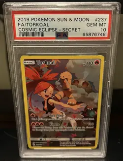 2019 POKEMON SUN & MOON COSMIC ECLIPSE SECRET #237 FULL ART/TORKOAL PSA 10 - Image 1