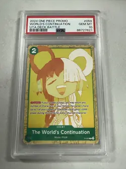 PSA 10 One Piece Card Game The Worlds Continuation P-059 Uta Promo Alt Art Film - Image 1