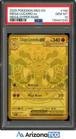 Pokemon 2025 Mega Lucario ex 188 Mega Hyper Rare Mega Evolution GEM MINT PSA 10 - Image 1