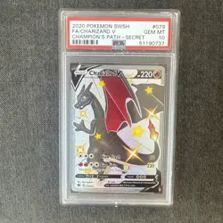 2020 POKEMON SWORD & SHIELD CHAMPION'S PATH SECRET #079 FA/CHARIZARD V PSA 10 - Image 1