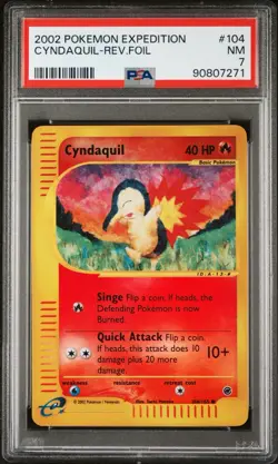 2002 Pokemon Expedition Cyndaquil Reverse Holo 104/165 PSA 7 NM - Image 1