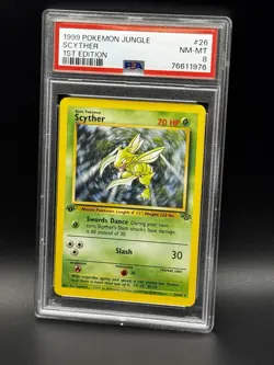 1999 POKEMON JUNGLE 1ST ED 26/64 SCYTHER PSA 8 NM - Image 1