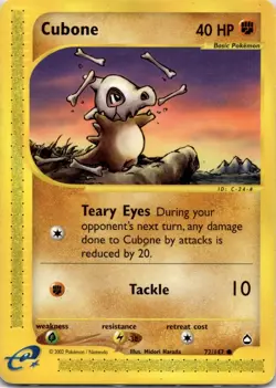 Pokemon TCG Cubone Common Aquapolis 072/147 - Image 1
