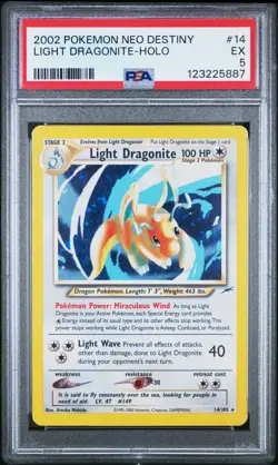 2002 POKEMON NEO DESTINY #14 LIGHT DRAGONITE-HOLO PSA 5 - Image 1