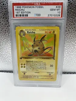 PSA 10 RAICHU 1ST EDITION FOSSIL GRADED POKEMON CARD 1999 - Image 1