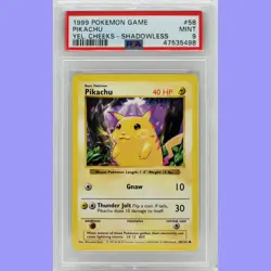 Pokemon Base Set Shadowless Pikachu 58/102 PSA 9 MINT - Image 1