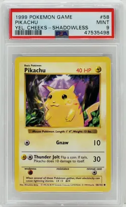 Pokemon Base Set Shadowless Pikachu 58/102 PSA 9 MINT - Image 3