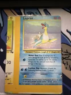 Non Factory Cut NFC Pokemon 1999 Fossil Holo Lapras, partial Raichu Muk Zapdos - Image 1