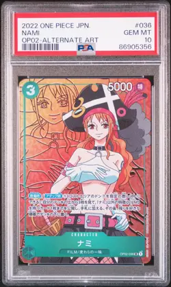 PSA 10 Nami OP02-036 Alternate Art 2022 One Piece Card GEM MINT Japanese - Image 1