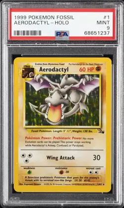 1999 POKEMON FOSSIL #1 AERODACTYL-HOLO PSA 9 - Image 1