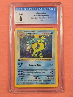 Pokemon Base Set 1999 1st Edition Shadowless Gyarados Holo Rare CGC 6 EX/NM WOTC - Image 1