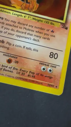 Pokemon TCG Moltres Holographic 12/62 Fossil Set 1999 Vintage - Image 4