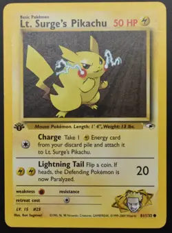 Lt. Surge’s Pikachu 1st Edition 81/132 Gym Heroes WOTC Pokemon 2000 - Image 1