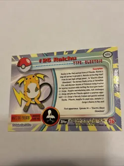Raichu #26 Holo Foil Pokemon 1999 Topps Series 1 TV Animation NM++ - Image 2