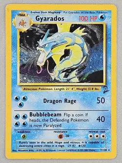 2000 Pokemon, Base Set 2, #7/130 Gyarados, Holo Rare, Medium Played MP - Image 1