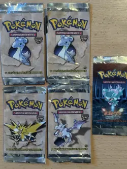 5 Pokemon Booster - Deutsche Edition - Fossil, Aerodactyl Zapdos Lapras - LEER - Image 1