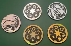 Lot of 5 Vintage Pokemon TCG Silver and Gold Foil Plastic Coins / Tokens Star + - Image 1