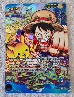 ART CARD ~ One Piece x Pokemon Pikachu Monkey D Luffy ENGLISH Leader 040 OP11 - Image 1
