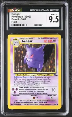 CGC 9.5 MINT+ Gengar 1999 Fossil 5/62 Holo Pokemon Card - Image 1