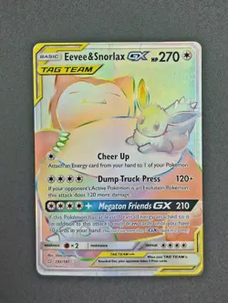 Eevee & Snorlax GX (Secret) 191/181 Sm-Team Up Holo Pokemon - Image 1