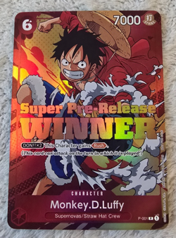 ART CARD ~ One Piece Super Pre Release Winner Monkey D Luffy English ~ ART CARD - Image 1
