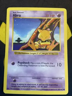 💥 Abra 43/102 - Pokemon TCG 1999 Shadowless Base Set - Vintage WOTC - Image 1