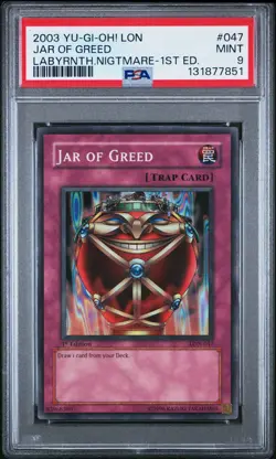 2003 Yu-Gi-Oh! Jar Of Greed Labyrinth of Nightmare LON 1st Ed Super Rare PSA 9 - Image 1