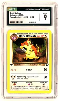 Dark Raticate | CGC 9 | Pokemon 2000 | Team Rocket 1st Edition | 51/82 - Image 1