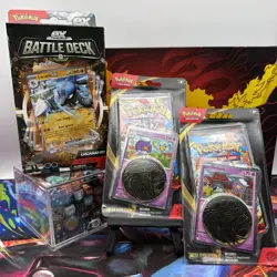 New In Box Pokemon TCG Lucario ex Battle Deck w/ 2 Mega Evolution Promo Blisters - Image 1