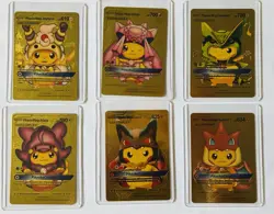 Lot x 6 Gold Foiled Pokemon Cards Pikachu Tag Cosplay Fan Art - Image 1