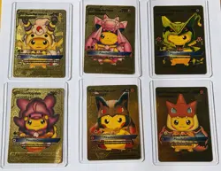 Lot x 6 Gold Foiled Pokemon Cards Pikachu Tag Cosplay Fan Art - Image 2