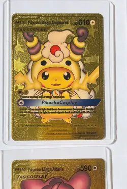 Lot x 6 Gold Foiled Pokemon Cards Pikachu Tag Cosplay Fan Art - Image 4
