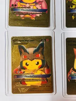 Lot x 6 Gold Foiled Pokemon Cards Pikachu Tag Cosplay Fan Art - Image 5